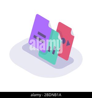 icona isometrica di vari documenti con vettore di colore di stile piatto moderno Foto Stock