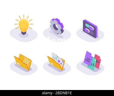 document technology business set collection icona isometrica con moderno vettore di colore in stile piatto Foto Stock