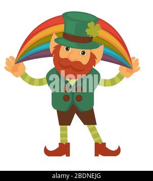 Leprechaun con arcobaleno e shamrock, giorno dei pattugliamenti Illustrazione Vettoriale