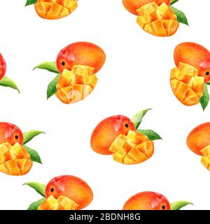 Mango illustrazione acquerello disegnata a mano. Ripetizione senza giunture. Foto Stock