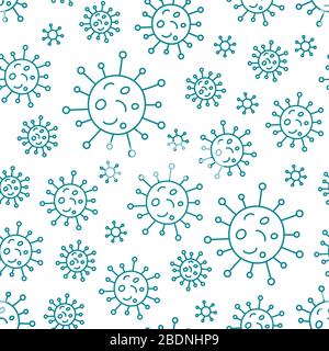 Modello senza cuciture con coronavirus. Contour microorganism cells Repeating background for textil design, wrapping papper, wallpapper. Illustrazione Vettoriale