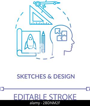 Icona di base, schizzi e concept di progettazione. Carta, idea di formazione piano illustrazione sottile linea. Processo di progettazione creativa, lavoro di progettazione. Vettore Illustrazione Vettoriale