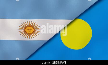 Due bandiere di stato dell'Argentina e Palau. Background aziendale di alta qualità. illustrazione 3d Foto Stock