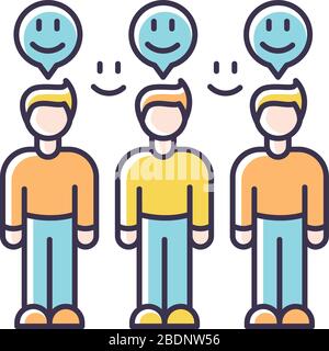 Icona a colori RGB per il pubblico fedele. Feedback positivo di massa. Soddisfazione del cliente. Approvazione del cliente. Sondaggio per ottenere l'opinione. Raccomandazione della gente. Bene Illustrazione Vettoriale