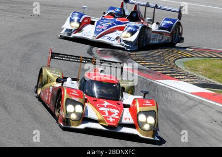 Imola, Italia 3 luglio 2011: Lola B10/60 Toyota LMP1 del Team Rebellion Racing pilotato da Neel Jani e Nicolas Prost in azione. Foto Stock