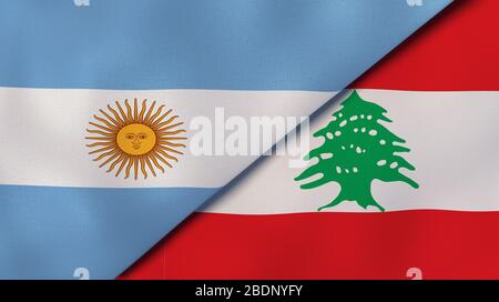 Due bandiere di stato dell'Argentina e del Libano. Background aziendale di alta qualità. illustrazione 3d Foto Stock