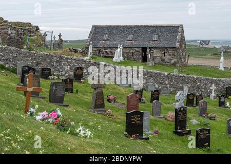 Cille Bharra chiesa e cimitero sull'isola di barra Ebridi esterne, Scozia. REGNO UNITO Foto Stock