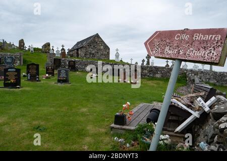 Cille Bharra chiesa e cimitero sull'isola di barra Ebridi esterne, Scozia. REGNO UNITO Foto Stock
