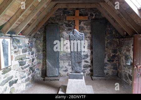 Cille Bharra chiesa e cimitero sull'isola di barra Ebridi esterne, Scozia. REGNO UNITO Foto Stock
