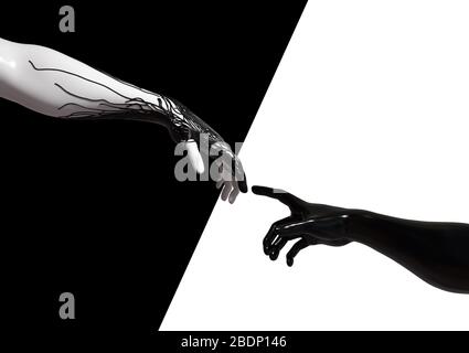 Le filettature nere fluono da una mano all'altra. Concetto di infezione Foto Stock