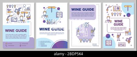 Modello di brochure della guida ai vini. Lista dei ristoranti per le bevande. Opuscolo, opuscolo, stampa di opuscoli, copertina con icone lineari. Layout vettoriali per riviste Illustrazione Vettoriale