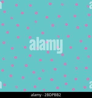 Delicati puntini rosa di polka su sfondo turchese, motivo vettoriale senza cuciture, per carta da imballaggio, carta da parati, tessuto Illustrazione Vettoriale