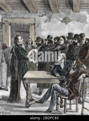 'Carbonari : le rivoluzionaire italien Giuseppe Mazzini (1805-1872), en exil a Marseille, dirigeant le mouvement 'Giovine Italia' en rupture avec les Foto Stock