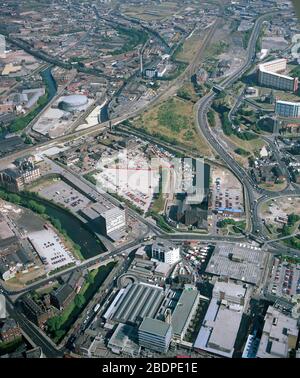 1991, una vista aerea del bacino del canale Sheffield, South Yorkshire, Northern England, UK Foto Stock