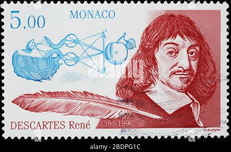 Celebrazione di René Descartes su francobollo francese Foto Stock