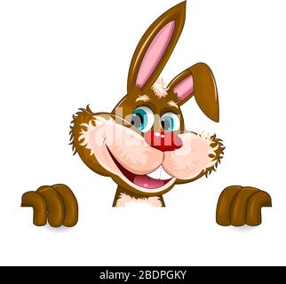 Ritratto di un coniglio cartoon su sfondo bianco. Coniglietto. Carattere per il biglietto di auguri. Illustrazione Vettoriale