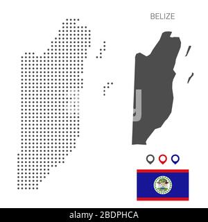 Mappa del Belize punteggiata su sfondo bianco vettore isolato. Illustrazione per la progettazione di tecnologie o infografiche. Isolato su sfondo bianco. Illustrazione Vettoriale