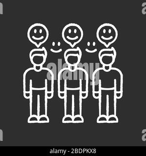 Il pubblico fedele gesso icona bianca su sfondo nero. Feedback positivo di massa. Tasso di soddisfazione del cliente. Approvazione del cliente. Sondaggio per ottenere l'opinione Illustrazione Vettoriale