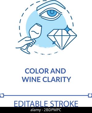 Icona del concetto di chiarezza del colore e del vino. Degustazione di vini, controllo dell'aspetto delle bevande idea sottile illustrazione. Valutazione della qualità del vino in base all'aspetto. Vettore Illustrazione Vettoriale