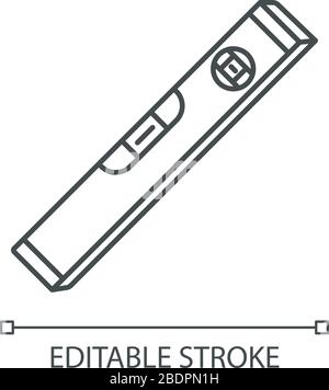 Icona lineare perfetta pixel Waterpass. Strumento generatore per misurare la precisione del livello della superficie. Illustrazione personalizzabile a linee sottili. Simbolo contorno. Vettore Illustrazione Vettoriale