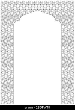 Cornice rettangolare del motivo arabo. Proporzione A4. Ornamento arabo per carta di invito. Linee fini. Illustrazione Vettoriale