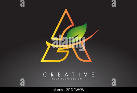 Monogramma UN logo lettera con foglia verde. Eco e Organic Letter Vector Illustration. Illustrazione Vettoriale