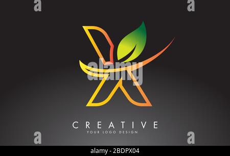 Logo Monogram X Letter con foglia verde. Eco e Organic Letter Vector Illustration. Illustrazione Vettoriale