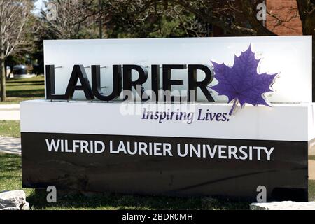 Logo del cartello della Wilfrid Laurier University Waterloo Ontario Foto Stock