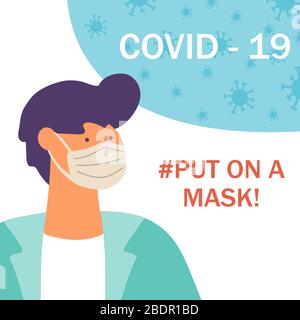 prevenzione del coronavirus, indossare maschere mediche, illustrazione vettoriale Illustrazione Vettoriale