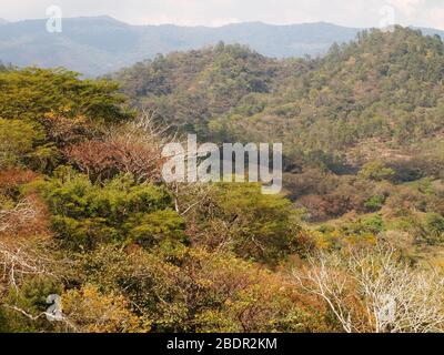 Campi e foreste vicino al sito archeologico di Toniná in Chiapas, Messico meridionale Foto Stock