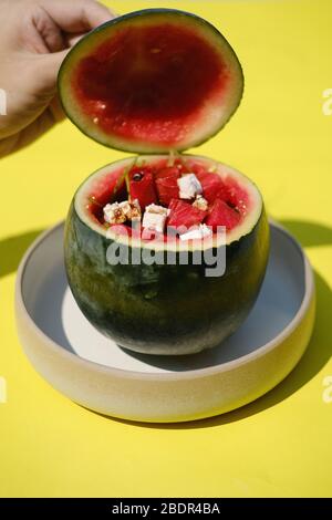 Insalata di Feta con cocomero e formaggio Foto Stock