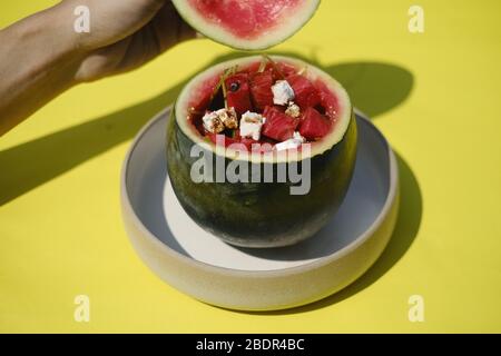 Insalata di Feta con cocomero e formaggio Foto Stock