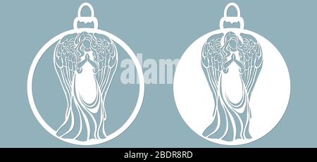 Icona sotto forma di giocattoli di Natale, angelo modello,. Modello per taglio laser e plotter. Illustrazione Vettoriale