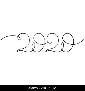 Un disegno a linea continua 2020. Illustrazione del nuovo anno Vector isolata su sfondo bianco. Illustrazione Vettoriale