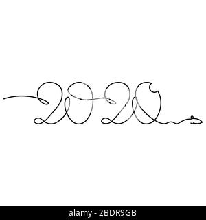 Un disegno a linea continua 2020. Illustrazione del nuovo anno Vector isolata su sfondo bianco. Illustrazione Vettoriale