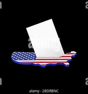 Schede di schede inserite nella mappa degli Stati Uniti. Le elezioni presidenziali degli Stati Uniti 2020. Colori della bandiera americana. Illustrazione vettoriale. Illustrazione Vettoriale