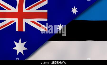 Due bandiere di stati dell'Australia e dell'Estonia. Background aziendale di alta qualità. illustrazione 3d Foto Stock