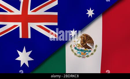 Due bandiere di stato dell'Australia e del Messico. Background aziendale di alta qualità. illustrazione 3d Foto Stock