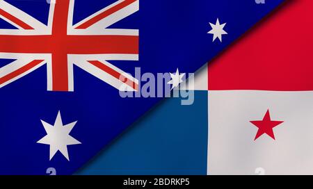 Due bandiere di stato dell'Australia e Panama. Background aziendale di alta qualità. illustrazione 3d Foto Stock