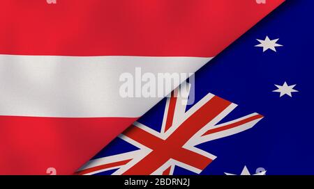 Due bandiere di stati dell'Austria e dell'Australia. Background aziendale di alta qualità. illustrazione 3d Foto Stock