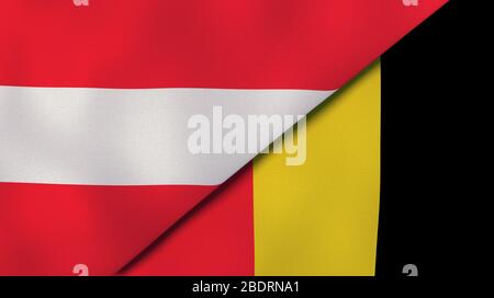 Due bandiere di stati dell'Austria e del Belgio. Background aziendale di alta qualità. illustrazione 3d Foto Stock