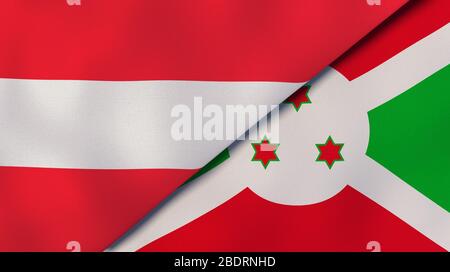 Due bandiere di stati dell'Austria e del Burundi. Background aziendale di alta qualità. illustrazione 3d Foto Stock