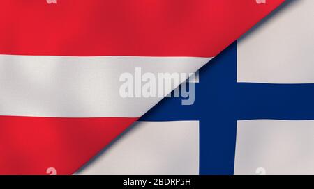 Due bandiere di stati dell'Austria e della Finlandia. Background aziendale di alta qualità. illustrazione 3d Foto Stock