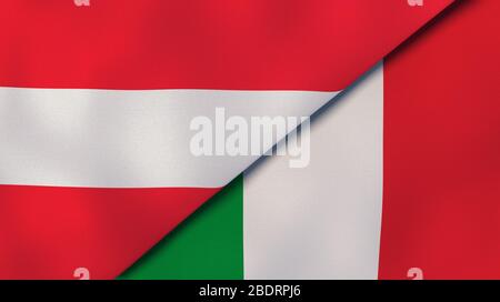 Due bandiere di stato dell'Austria e dell'Italia. Background aziendale di alta qualità. illustrazione 3d Foto Stock