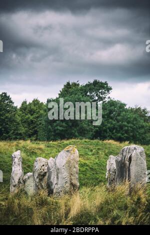 Il Rollright Stones nei pressi del villaggio di Long Compton sui confini di Oxfordshire e Warwickshire in Inghilterra, Regno Unito Foto Stock