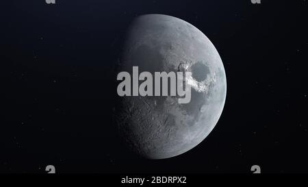 Luna ultra realistica dall'orbita, atmosfera dallo spazio. rendering 3d. Foto Stock