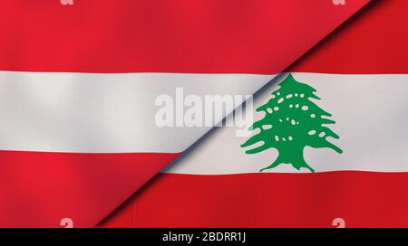 Due bandiere di stati dell'Austria e del Libano. Background aziendale di alta qualità. illustrazione 3d Foto Stock