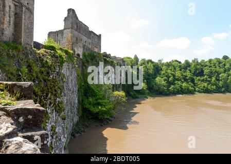 Il Castello di Chepstow sorge accanto al fiume Wye nel Monmouthshire, nel Galles del Sud Foto Stock