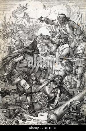 Grande guerre du Nord : 'la bataille de Poltava (ou Pultawa) entre l'armee de Pierre Ier de Russie et les Troupes de Charles XII de Suede, 8/07/1709' Foto Stock