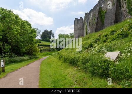 Il Castello di Chepstow sorge accanto al fiume Wye nel Monmouthshire, nel Galles del Sud Foto Stock